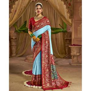 ชุดผ้าส่าหรีมีแผ่นฟอยล์ปักลายเสื้อท้องฟ้าที่ไม่มีการเย็บ - Product Image 1