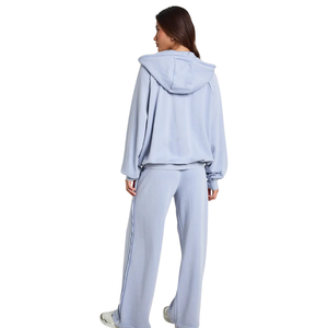 Conjunto de chándal de dos piezas para mujer con sudadera corta con cremallera, chaqueta holgada, pantalones de pierna ancha con cintura elástica, estilo casual, para descansar, al por mayor B - Product Image 2