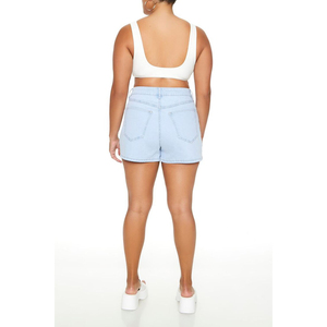 Shorts de mezclilla de talla grande para mujer, estilo recto, lavado oscuro, corte ajustado, cierre de cremallera, cuello alto, cierre de botón, diseño de 5 bolsillos, venta al por mayor - Product Image 2
