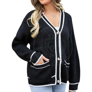 Sorority Custom Black <b>Cardigan</b> <b>White</b> Trim Acrylic <b>Knitted</b> Button Closure Greek Letter Embroidery Full Sleeve Women's Sweaters - Product Image 6