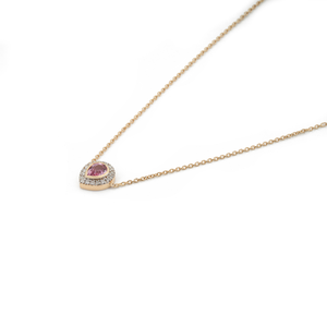 Collier pendentif solitaire en forme de poire avec halo de saphir rose et diamants de qualité supérieure, bijoux empilables pierre de naissance en or jaune véritable 18 carats - Product Image 5