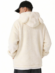 Felpa con Cappuccio da <span class=keywords><strong>Uomo</strong></span> in Pile Doppio Strato con Ricamo Orso Cartone Animato, Manica Lunga, 100% Poliestere, Calda, Casual Autunnale, ODM - Product Image 4