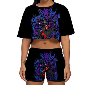 Conjunto de Camiseta y Pantalones Cortos para Mujer, Estilo Urbano Moderno, Casual, Top de Manga Corta y Pantalones Cortos de Corte Holgado con Estampado, Dos Piezas 2026 - Product Image 1