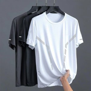 T-shirt homme personnalisé avec logo OEM, col rond, coupe ample, respirant, manches courtes, grande taille, en soie glacée. - Product Image 5
