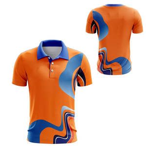 Camiseta Deportiva para Hombre |   Camiseta de Manga Corta con Estampado Digital de Ondas Fluidas en Azul Real y Naranja Vibrante |   Transpirable | - Product Image 3