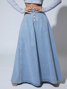 Falda de Invierno Vintage para Mujer, Cintura Alta, Corte Regular, Mezclilla con Función de Secado Rápido, Silueta Lápiz, 100% Algodón - Product Image 1