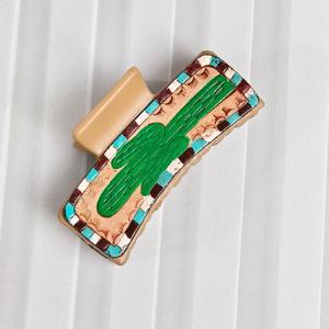 Pinza para el Cabello con Diseño de Cactus de Moda con Incrustaciones de Turquesa, Accesorio Femenino Moderno - Product Image 2