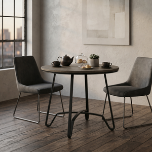 Table à manger ronde moderne avec plateau en bois, pieds en métal noir, design minimaliste, diamètre 36 pouces, 2 places, pour salon, meubles de maison - Product Image 4