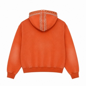 Sudadera con capucha personalizada naranja con cremallera y hombros caídos, estilo urbano, con pedrería, para un uso cómodo unisex. - Product Image 2
