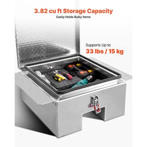 Cassetta Portautensili Robusta in Alluminio per Cassone Camion con Vano Portaoggetti in Acciaio Diamantato e Ruote, Supporta 220 Libbre - Product Image 4