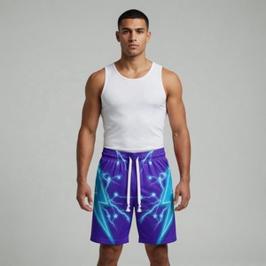 Shorts de sport unisexe en maille respirante et légère, motif sublimation Éclair Bleu Or, Performance Éclair Électrique - Product Image 2