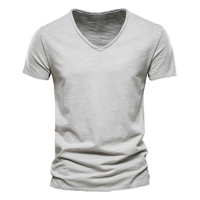 T-shirt à manches courtes col en V pour homme, 100% coton, coupe classique, style décontracté, logo personnalisé, séchage rapide, beige, tricoté
