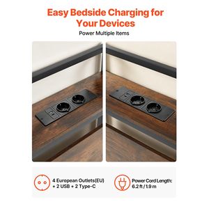Testiera letto King Size con ripiano portaoggetti, 2 prese USB e porte Type-C, telaio robusto in acciaio al carbonio, stile morbido - Product Image 2