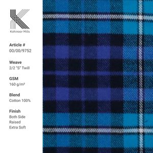 Tissu en flanelle 100% coton teint en fil, 160 GSM, bleu à carreaux, brossé des deux côtés, extra doux, fabricant OEM ODM en gros - Product Image 1