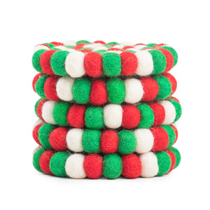 Handmade Wool Felt Ball Coasters Red Green White 10cm Durable Eco-Friendly Christmas <b>Cup</b> <b>Mat</b> Drink Trivets Wholesale Table Pad - Product Image 3