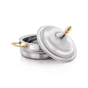 Marmite de luxe isolée avec design en corde argentée et accents dorés, chauffe-plats thermique, plat de service pour buffet de mariage, pot haut de gamme - Product Image 1