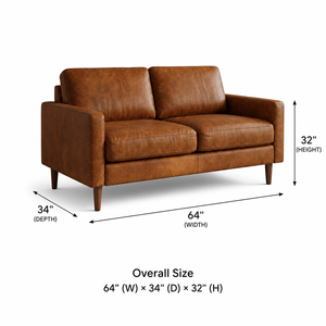 Sofá de Dos Plazas de Cuero Genuino Estilo Moderno de Mediados de Siglo con Patas de Madera, Respaldo Acolchado y Brazos Rectos, Mueble de Sala de Estar - Product Image 2