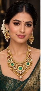 Gold Plated Alloy Wedding <b>Jewelry</b> <b>Set</b> Necklace Earring <b>Set</b> Quartz <b>Pearl</b> Vintage Floral Chain Pendant Imitation <b>Jewelry</b> for Women - Product Image 5