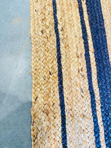 Natural Tan Handwoven Jute <b>Runner</b> <b>Rug</b> Blue Border Boho Farmhouse Hallway Entryway Custom Size Neutral Floor <b>Runner</b> Carpet - Product Image 6