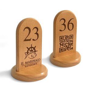 Marqueur de table en bois personnalisé, carte de placement arquée, code QR gravé au laser, marqueur de place de restaurant, présentoir de bureau - Product Image 1