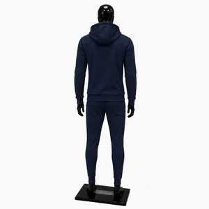 Men's Navy Blue Hooded Tracksuit <b>Full</b> <b>Zip</b> Casual Solid Color <b>Sweatshirt</b> And Pants Set Breathable Polyester Autumn Wear Urban Fit - Product Image 2