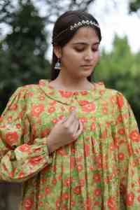 Vestido corto con estampado de bloque de mano indio para mujer, vestido informal de verano de algodón, vestido largo corto de estilo bohemio, tela de cintura Natural - Product Image 4