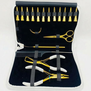 Kit d'outils professionnels pour extensions capillaires en acier inoxydable de qualité chirurgicale, durable, avec micro-anneaux, pince dorée, ciseaux, peigne C - Product Image 1