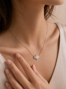 Heart Pendant Necklace Gold Plated Bezel Setting Zircon Inlaid Brass Choker Refined Jewelry May for Women Gift Party Wear - Product Image 1