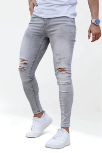 Jeans de Mezclilla de Alta Calidad para Hombre, Diseño Desgastado, Corte Regular, Estilo Casual Elegante, Cintura Media - Product Image 5
