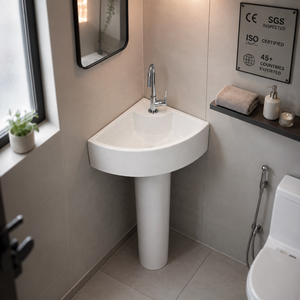 Évier sur pied chromé, forme triangulaire, robinet monotrou, design minimaliste, égouttoir, facile à nettoyer, garantie 5 ans - Product Image 2