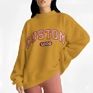 Custom Embroidered Winter Solid Streetwear Soft Cotton Mockneck Pullover Fleece Oversized Women's Sweatshirt - Product Image 5