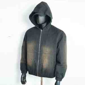 Sweats à capuche zippés personnalisés, épais, effet soleil délavé et déchiré, style streetwear vintage, disponibles à prix réduit - Product Image 3