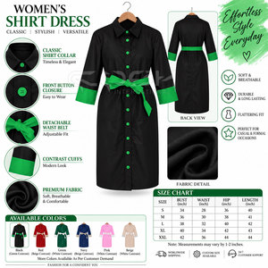 Vestido Camisero de Contraste Negro y Verde de la Hermandad Cosh International, Manga Tres Cuartos, Largo Midi, Cuello Camisero - Product Image 6