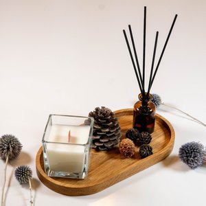 Minimalist Wooden Tray With Candle And Reed Diffuser Eco-Friendly Decorative Serving <b>Platter</b> - Product Image 3