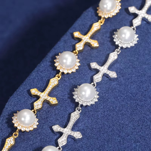 Bracelet tendance en or avec perles et diamants de laboratoire, bijoux fins de mariée haut de gamme, faits à la main, vente en gros B2B, bracelets de luxe - Product Image 4