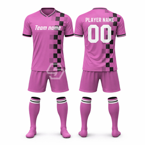 Maillot de football personnalisé en sublimation, col en V, manches courtes, rose à carreaux, unisexe, anti-transpiration, toutes saisons - Product Image 2