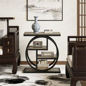 Tavolino Consolle in Legno con Ripiani Portaoggetti, Tavolino Laterale/Caffè/Divano/Comodino con Funzionalità Pratiche - Product Image 4