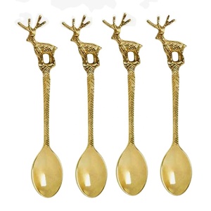 <b>gold</b> plated spoons Deer End Handle extendable Dessert Spoon <b>gold</b> plated Flatware small slotted spoons <b>Cutlery</b> - Product Image 1