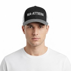 Men's <b>Black</b> White Trucker <b>Cap</b> Mesh Back Snapback <b>Baseball</b> Hat Custom Embroidered Logo Adjustable - Product Image 1