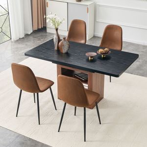 Modern Luxury 4-Piece Dining Room Set 59-71 Inch Expandable <b>Pull</b> Table with Technological Fabric Chairs Contemporary <b>Light</b> Style - Product Image 3