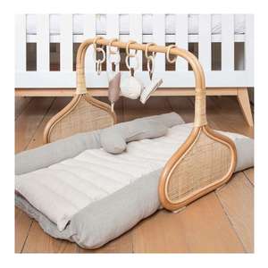 Cadre de gymnastique pour bébé en rotin naturel avec côtés en sangle de canne Arc de jeu Montessori écologique pour nouveau-nés et nourrissons - Product Image 1