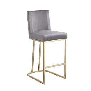 Woker mobili moderni in velluto tessuto sgabelli da Bar Set 2 26 \ "altezza bancone oro spazzolato indietro sedie da pranzo imbottite grigio per - Product Image 4