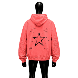 Heavyweight Coral Pink Oversized Zip Up Hoodie Gothic Tribal With Punk Inspired Apparel Alternative Streetwear Artistic Tribal - Product Image 2