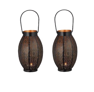 Porte-bougies cylindriques en métal noir suspendus avec motifs de feuilles découpés pour la décoration de la maison, des mariages et des tables de Noël - Product Image 1