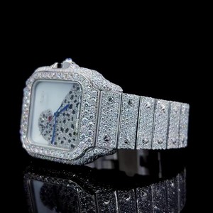 Montre mécanique de luxe VVS Diam avec breloque carrée, entièrement pavée de diamants Moissanite Pantherr, en acier inoxydable, 20 mm, style Hip Hop analogique - Product Image 2