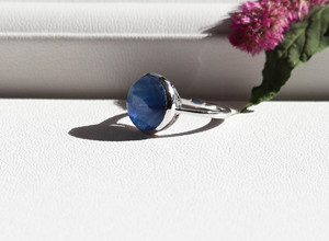 Natural Tanzanite Gemstone Cabochon Handcrafted 925 Silver Solitaire December Birthstone Ring - Product Image 3