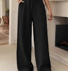 Pantalon en toile décontracté taille haute coupe droite unie pour femme, style européen et américain, idéal pour l'automne - Product Image 6