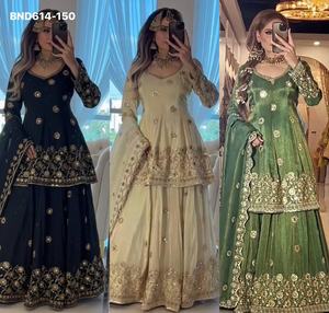 ชุดงานเทศกาล ดีไซน์ใหม่ล่าสุด ผ้าไหมชีนอนเนื้อหนา พร้อมงานปักและงานกระจกแท้ ชุดท็อป-เลเฮนกา และผ้าคลุมไหล่ จากซัพพลายเออร์อินเดีย - Product Image 6