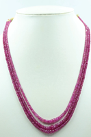 Collier de perles de pierre en rubis Mogok facetté de qualité supérieure, 3 brins, 2,5-4 mm, trou percé au centre, longueur 15-16 pouces