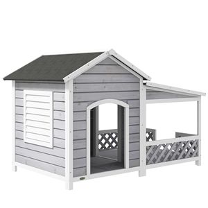 Cuccia per Cani da Esterno di Taglia Media o Grande con Veranda, Tetto in Asfalto, Porte e Finestra con Persiana, Design Rettangolare - Product Image 1